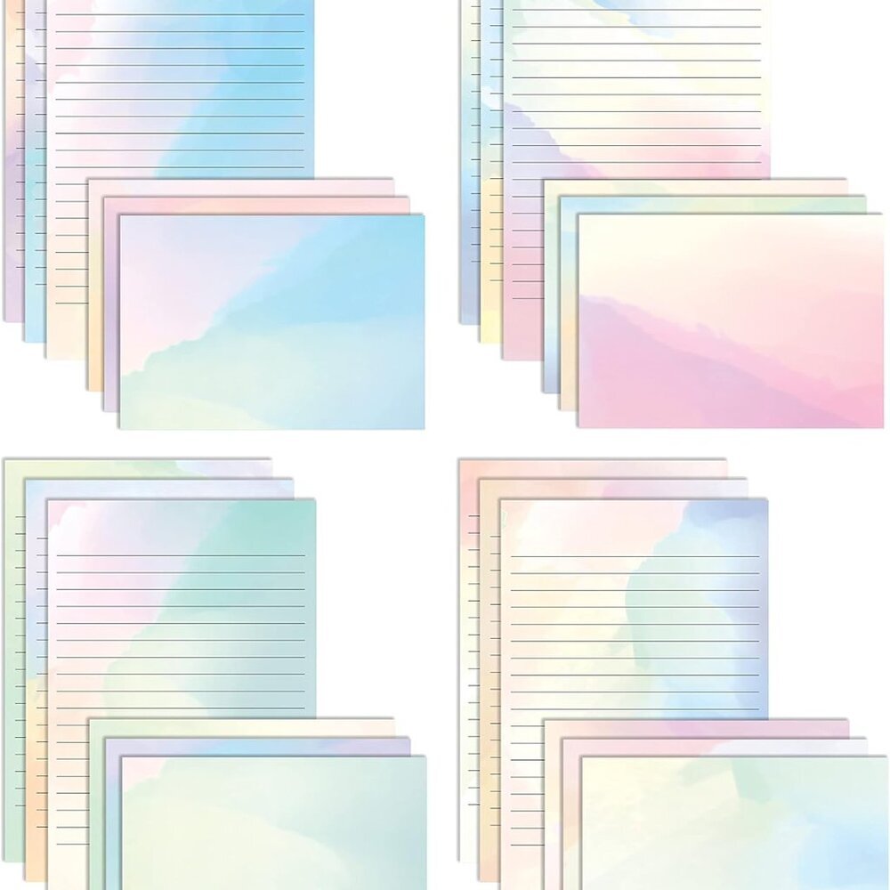 Mini Stationery Set, 100 Piece Set 50 Lined Watercolor Sheets + 50 Matching Enve